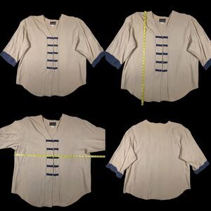 Vintage Chinese Tang Style Blouse Womans XL Frog Button Silky Shirt Shoulder Pad